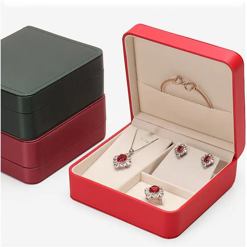 Zaoblené kožené šperky prsteň náušnice sada šperkov Display box šperky náhrdelník krabičky skladovacie puzdro darček na balenie Display Box