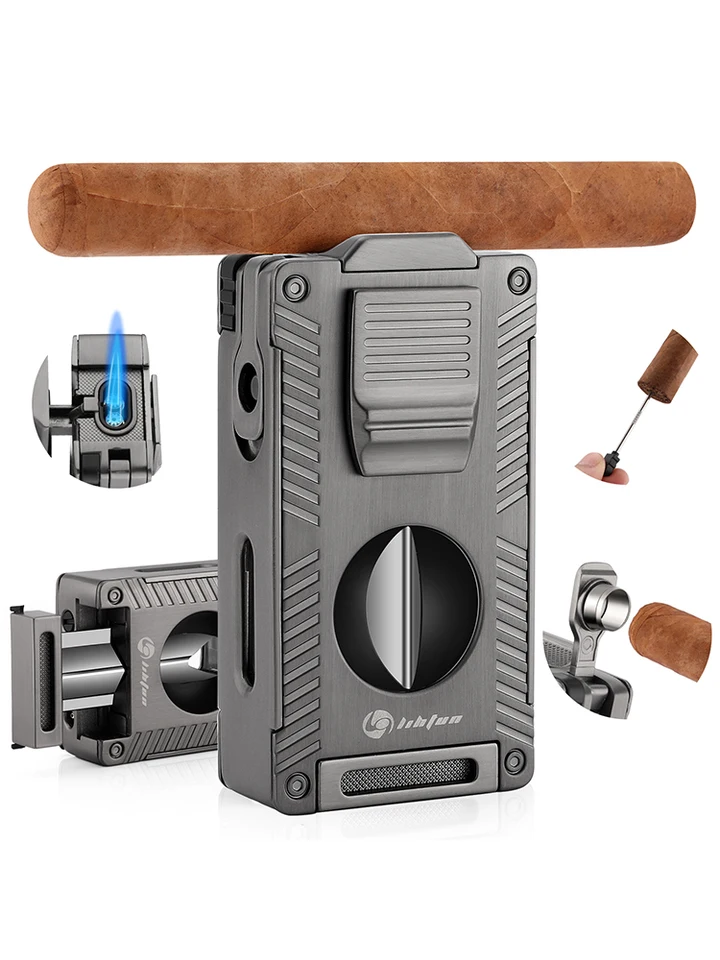 Zapaľovač cigariet, cigareta Cigar Draw Enhancer Ciger V Cutter, Double Jet Jet Flame Doplniteľné zapaľovače butánu na fajčenie