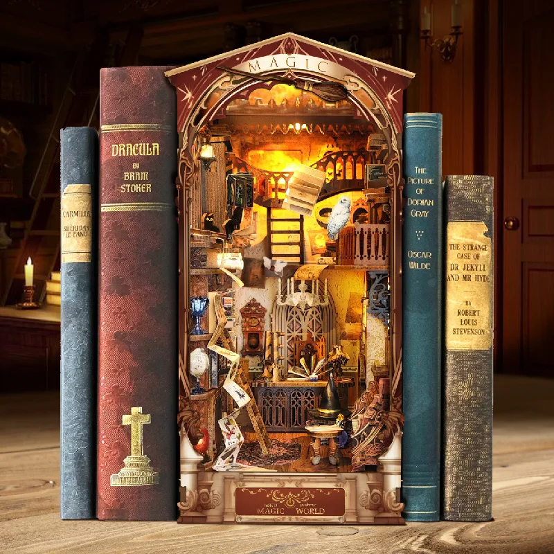 Zarezervovanie drevených kníhkupectva Kniha kníh kníh DIY Kit SILL Vložte miniatúrne Firefly Forest House Izba dospelých