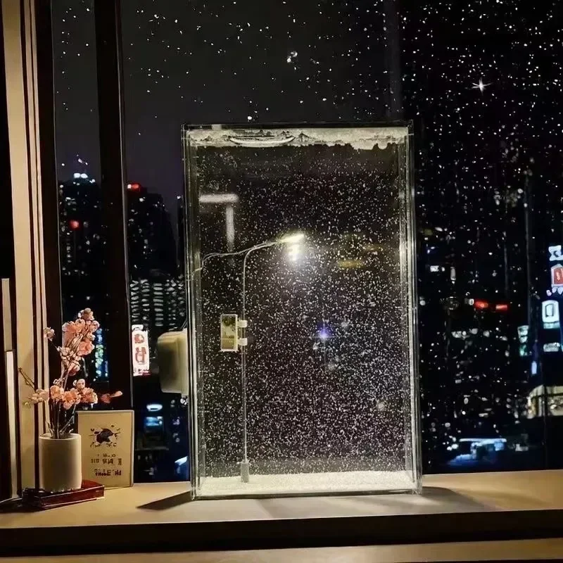 Zasnežená nočná tečúca malá nočná svetlo snehová scéna pouličné svetlo sneh simulácia ručne vyrábajúca materia
