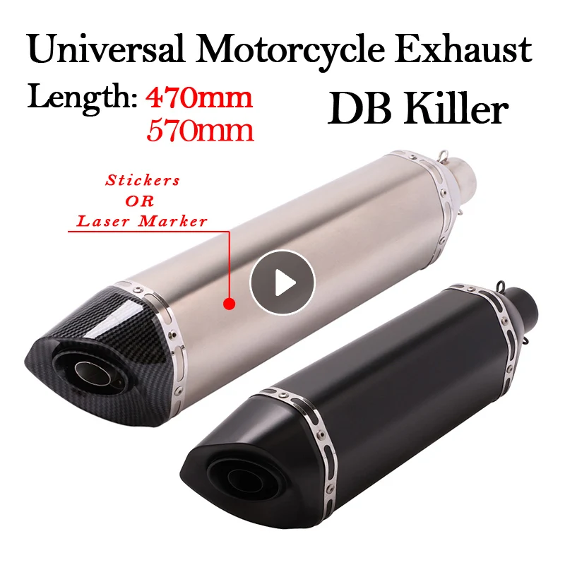 Zasunutie na 470 mm 570 mm Univerzálne výfukové potrubie Motocykle Escape Moto Tuffler Odnímateľný zabijak DB 51 mm pre R3 Z900 AK550 CBR500 Nmax