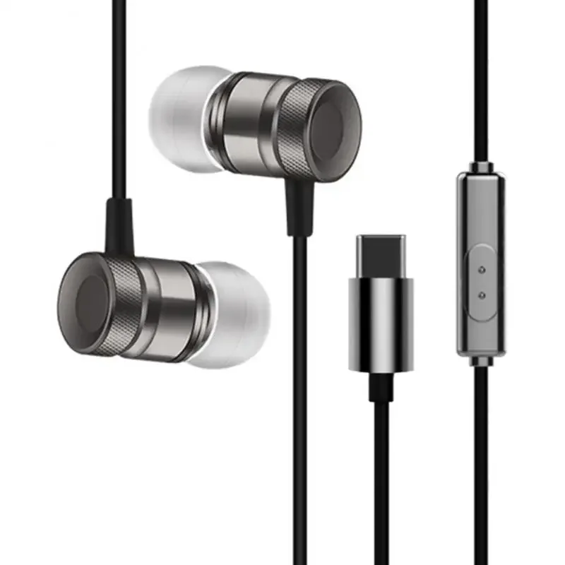 Zasunutý slúchadlá typu C Type-C, športové slúchadlá pre MI 8 P20 P30 Leeco USB Type C Kovová náhlavná súprava s mikrofónom