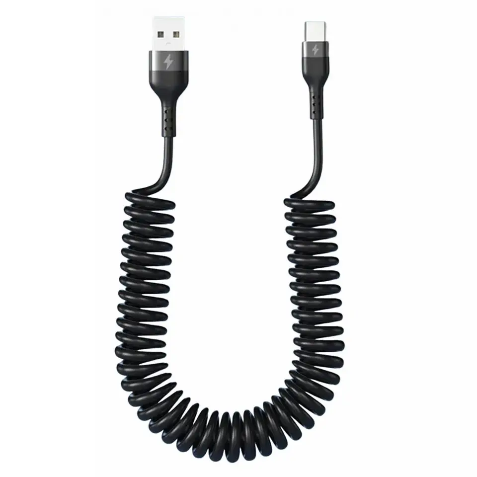 Zatiahnuteľný USB C kábel zatiahnuteľný stočený USB na USB C nabíjačku automobilu pre iPhone rýchle nabíjanie dátových káblov prenosu