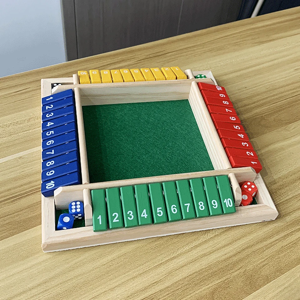Zavrite Box Dice Board Game 2-4 hráči Drevená stolová hra Zábavná hra s 1-10 číslami pre Party Club Pitie
