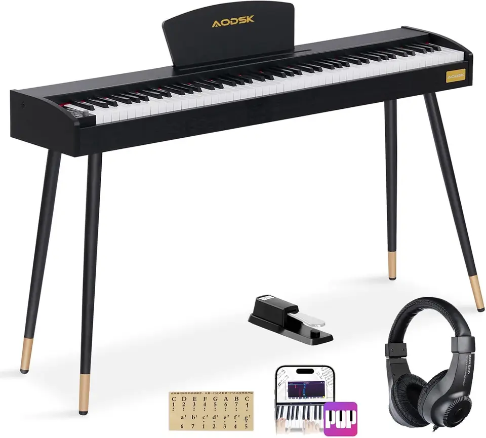 Začiatočník Digital Piano 88 Keyboard Keyboard, Elektrické klavír pre začiatočníkov, s stojanom na výrobu notov, pedál, napájací adaptér, H