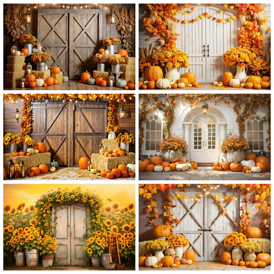 Zberané jesenné pozadie pre fotografiu interiér Golden Fall Pumpkin kvet bábätko pre dospelé deti Portrét Photo pozadia