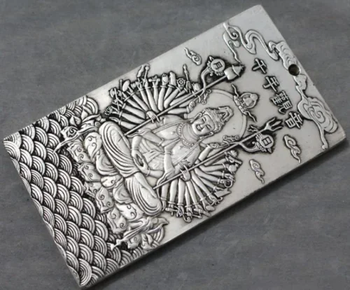 Zberateľné stará čínska Kuan-yin Tibet Silve Bullion Thanka Amulet