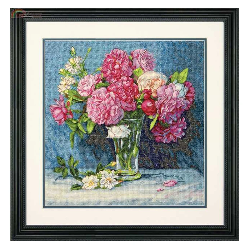 Zbierka Amishop Lovely Gold Compted Cross Stitch Kit Mary's Bouquet Peony Pivonals Flowers vo váze Dim 35295 70-35295