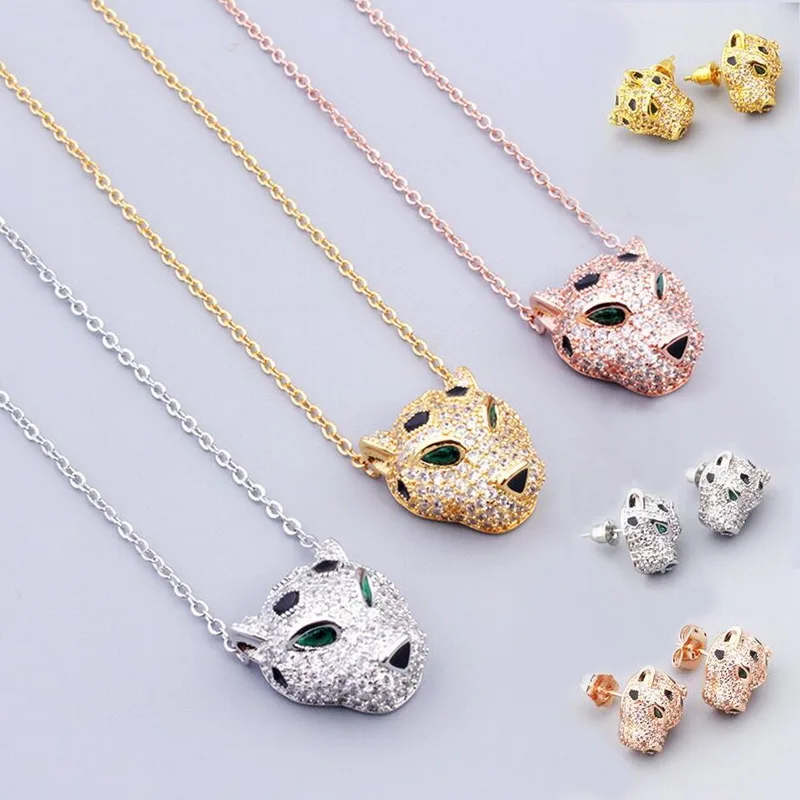 Zbierka dizajnérov Náušnice Náušnice Vykladané plné kubické zirkónové čierne škvrny Zelené oči Leopard Panther