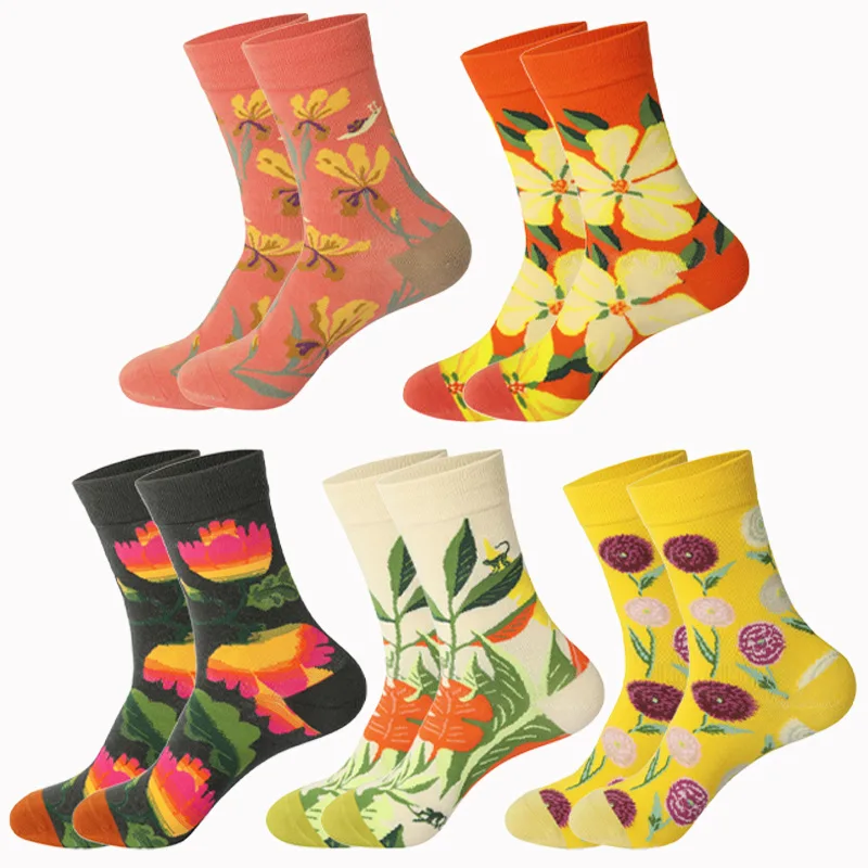 Zbierka nových kvetinových rastlín kolekcie Kawaii Casy Female Female Cotton Sock Literary Men ponožka