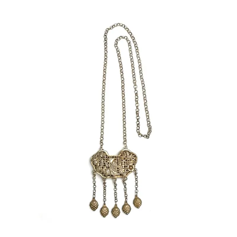 Zbierka starý čínsky tibet strieborný rezbársky drak Crane Pendant