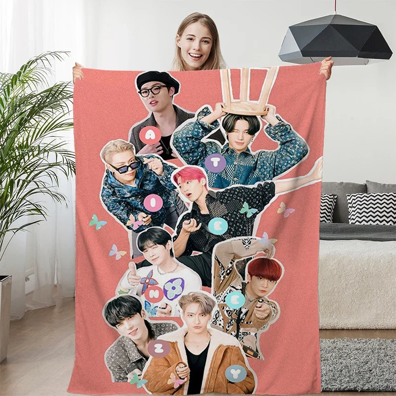 Zdriemnutie pohovka A-Ateezs mikrovlákna teplá posteľ fleece kemping na mieru KPOP Fluffy Mäkké prikrývky pre zimný kráľ veľkosť veľkosti kráľa