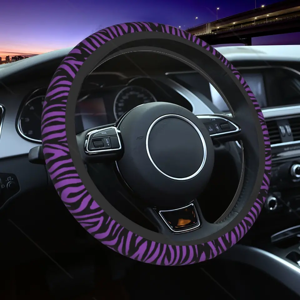 Zebra tlač Purpurová auto na volant kryty Funny Black and Purple Zebra Scale Tlač Univerzálne fit 15 palcov