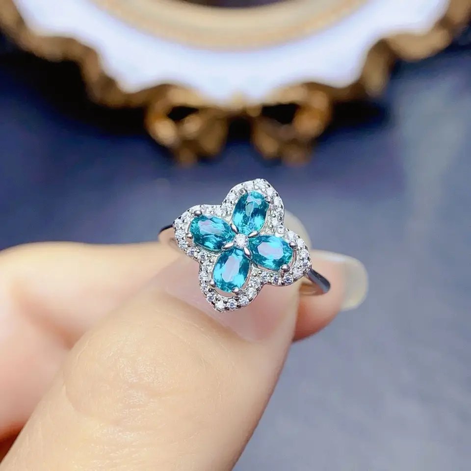 ZECAA paraiba topaz šperky žena paraiba topaz prsteň s prírodným paraiba topaz gemstone 3*4mm lady paraiba topaz prsteň