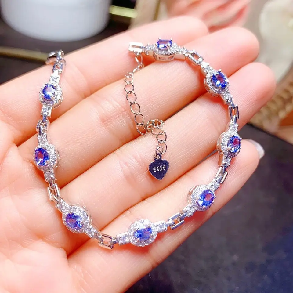 ZECAA Tanzanite jemné šperky žena Tanzanit náramok s prírodným tanzanským drahokamom 3*4 mm pre strieborný tanzanit náramok