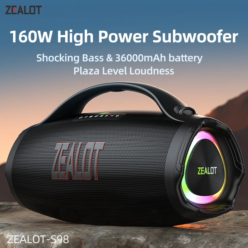 ZEEOT-S98 160W Big Power Wireless TWS Subwoofer Bluetooth High Objemový vodotesný prenosný prenosný mobilný výkon Hifi zvuk