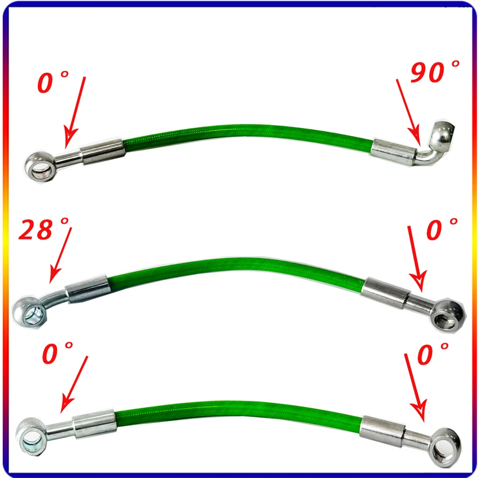Zelená 10 cm-500 cm spletená brzdová hadica Moto M10banjo 0 ~ 28 ~ 90 Viac-uhlový voliteľný motocykel ATV Hydraulická spojka Dot hadica olej rúrky