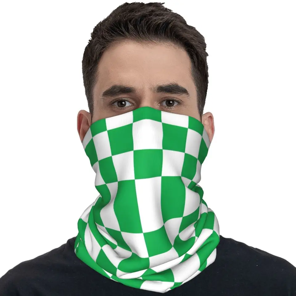 Zelená a biela šachovňa Bandana Funny Balaclava Autumn Turisk Camping Windproof Cycle Mask