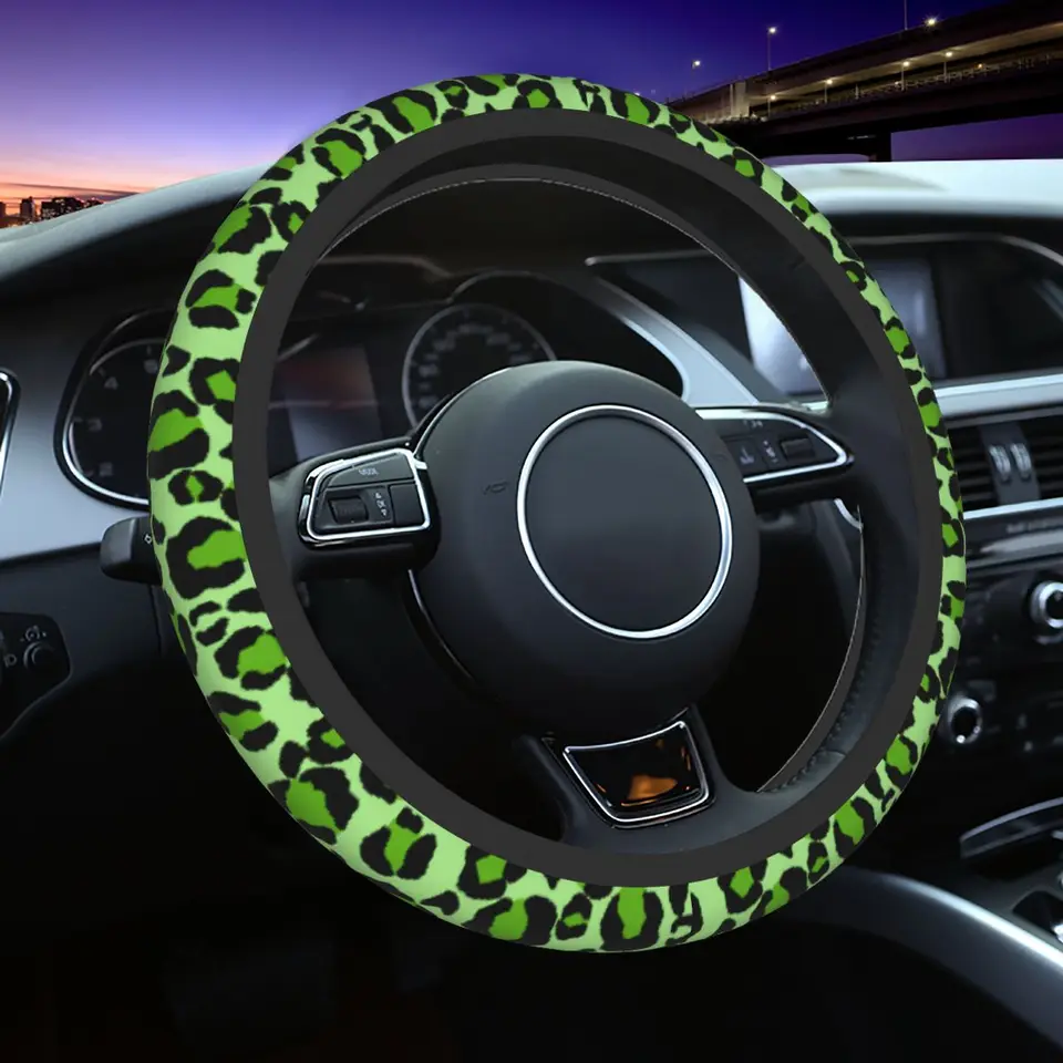 Zelená leopardová gepardová pokožka tlačená volant pokrýva ženy Men Men Zvratný chránič mäkkého volantu pre príslušenstvo SUV CAR