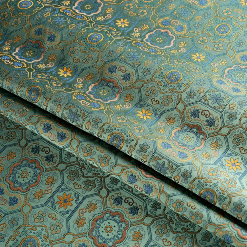 Zelené retro okno kvetiny tkané saténové jacquard látka, nový čínsky štýl bunda