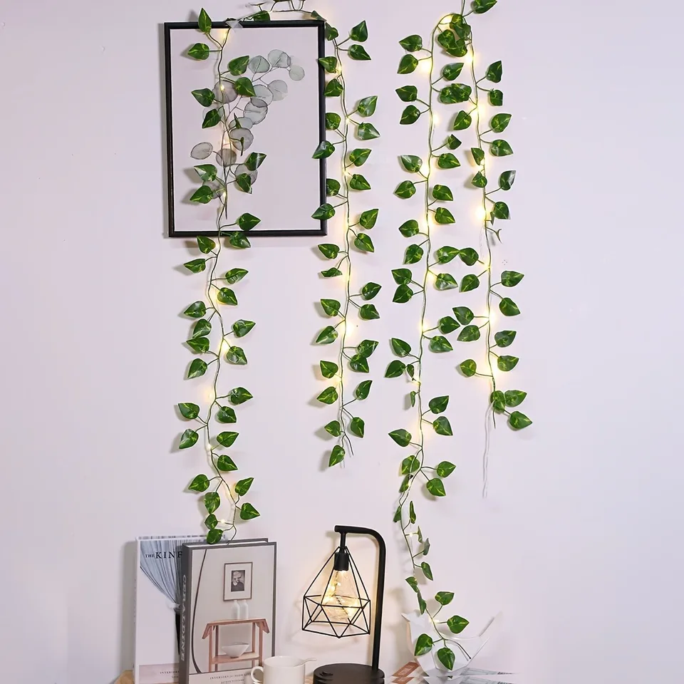 Zelený brečtan opúšťa rozprávkové struny svetlá ovládané batériou, LED diódy na batériu Plant Plant Plant Vine Fairy Light for Bedroo