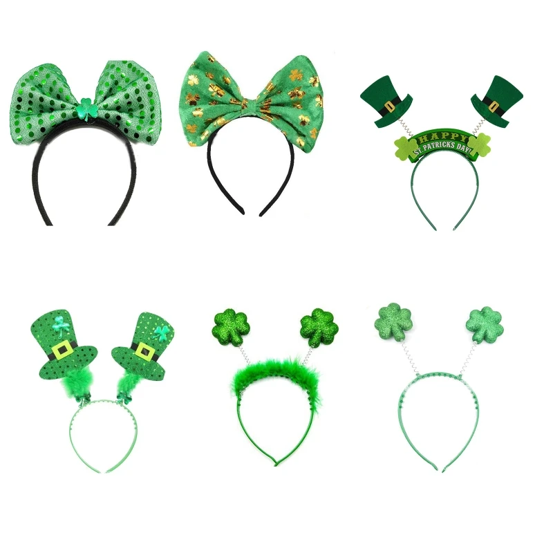 Zelený Clover Bopper Svätý Patrick's Day Hair Hoop Shamrock Hairband Big Bow Hoop Hoop Photo rekvizity írska párty uprednostňuje
