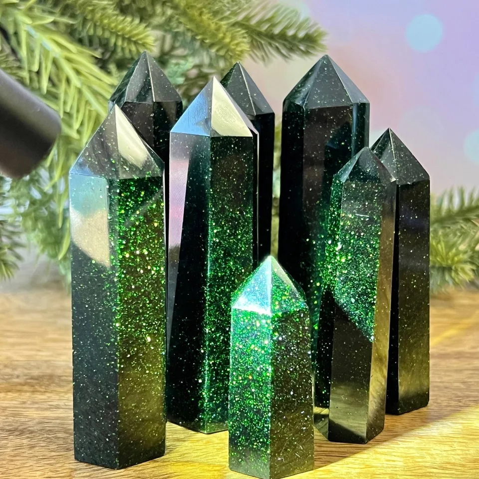 Zelený goldstone Crystal Tower, Crystal Stone stĺp, dekorácia z domácnosti a kancelárie