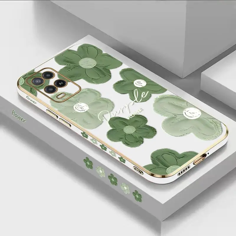 Zelený kvet Luxusného pokovovacieho puzdra pre puzdro pre OPPO A54 A57 A53 A55 A33 A31 A83 A95 A72 A94 A77 A79 A76 A15S A78 A78 A16K A74 A96 Cover Cover A96