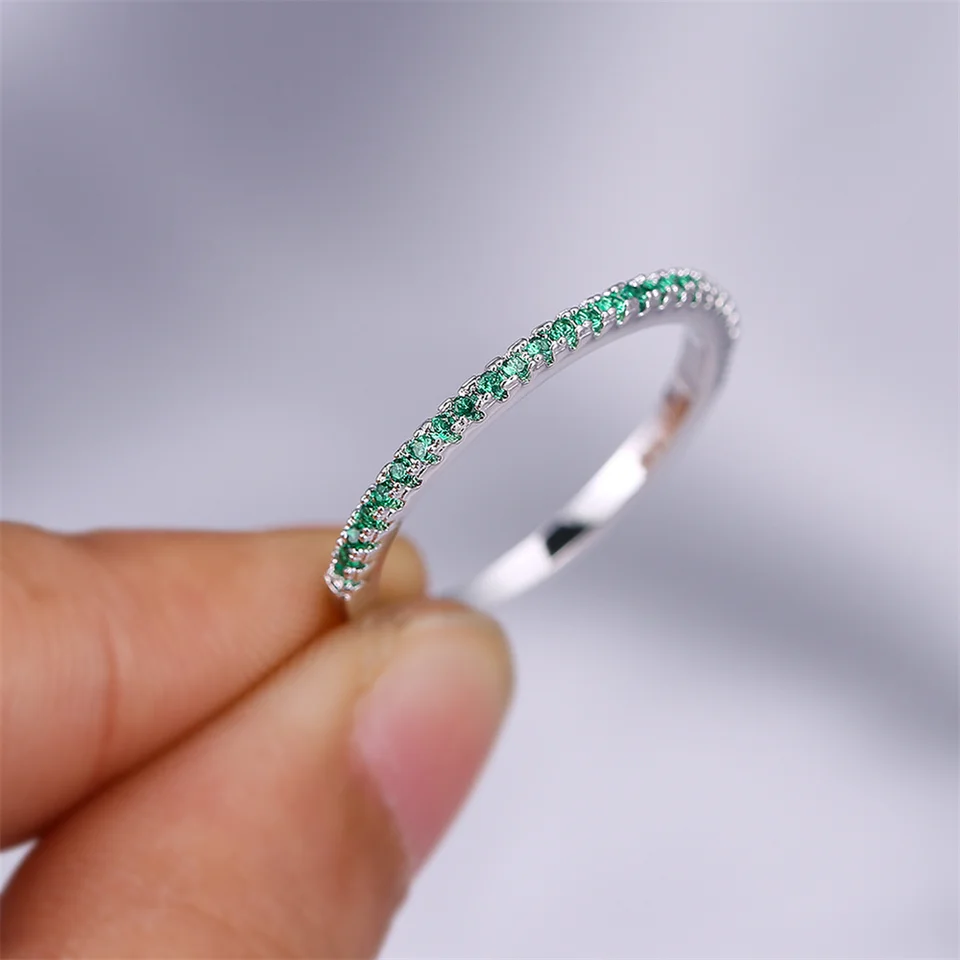 Zelený zirkón Malé okrúhle kamenné svadobné kapely stohovateľné krúžky pre ženy vintage strieborné farebné zásnubné zasľúbenie Minimalistické šperky