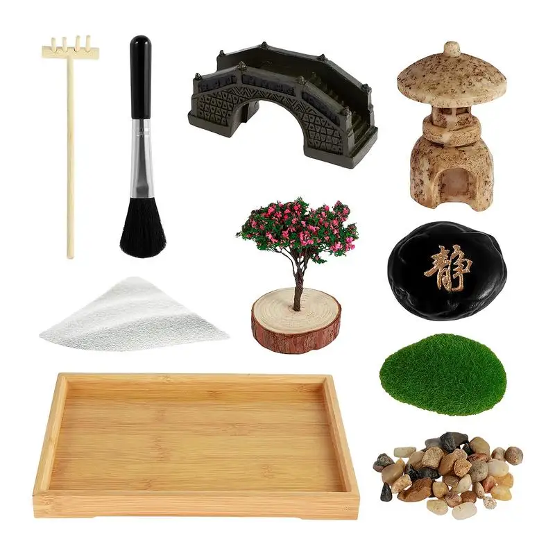 Zen Garden Sand Kit Wooden Sand Tray Tabletop