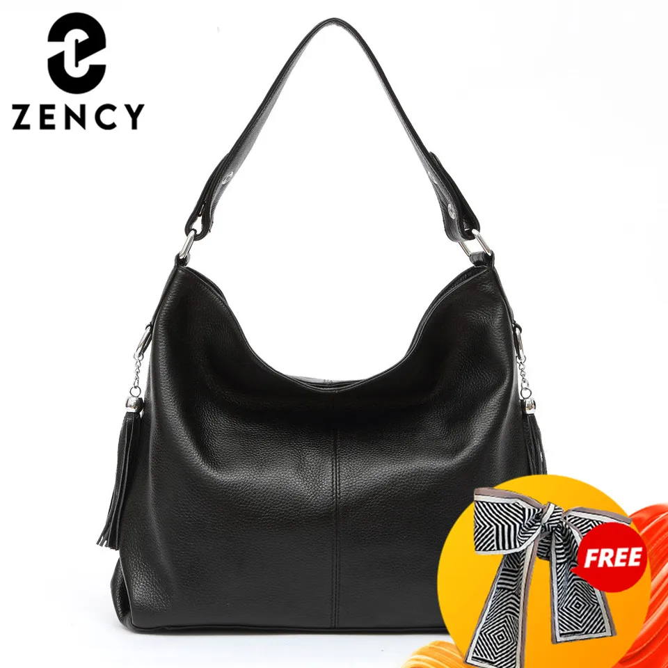 Zency Ladies Veľká kupca nakupujúceho tašku Skutočná koža s zipsom vintage kabelka Tassel CANAGE Čierna červená remienka Rameno pre ženy