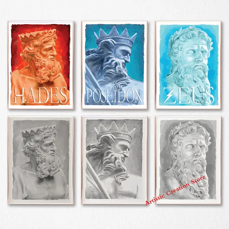 Zeus Poseidon Hades starogrécke bohy plagáty plátno maľba tlače Obrázky pre severskú obývaciu izbu minimalistická nástenná domáca dekorácia