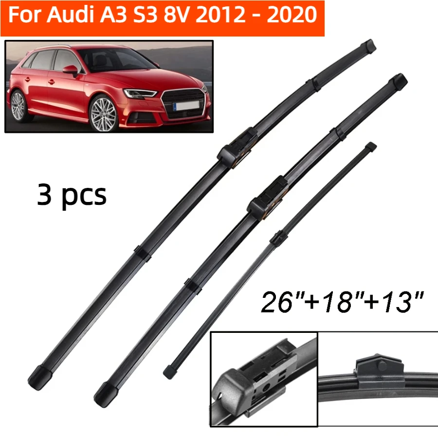 Zhangu Wiper LHD predné a zadné stierače nastavené pre Audi A3 S3 8V 2012 - 2020 Černé sklo okna čelného skla 26 