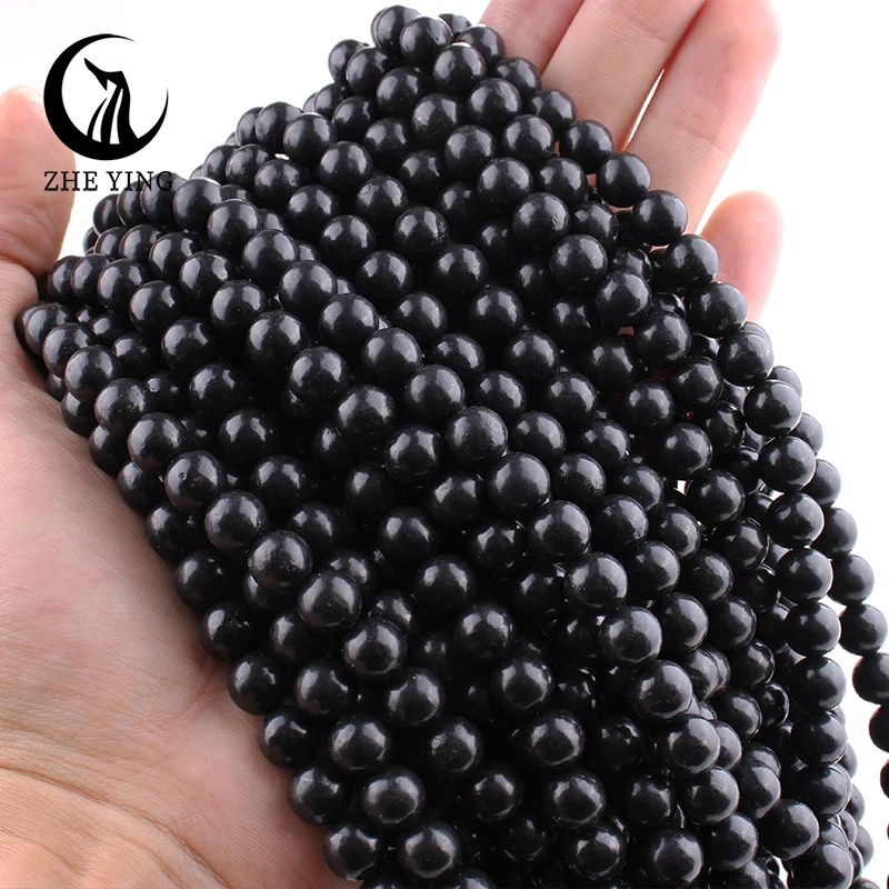 Zhe ying Natural Shungit Stone Práľby lacné okrúhle voľné drahokamové korálky pre šperky výroby DIY príslušenstvo 15 ''