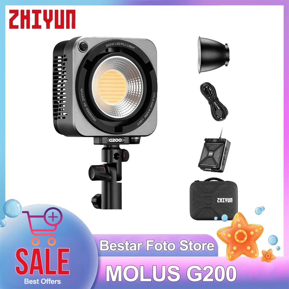 Zhiyun Molus G200 BIO-COLOR VIDEO LIGHT 2700-6500K HIGHTNESS COB FLILT LIGHT pre filmové rozhovory s fotografickým štúdiom