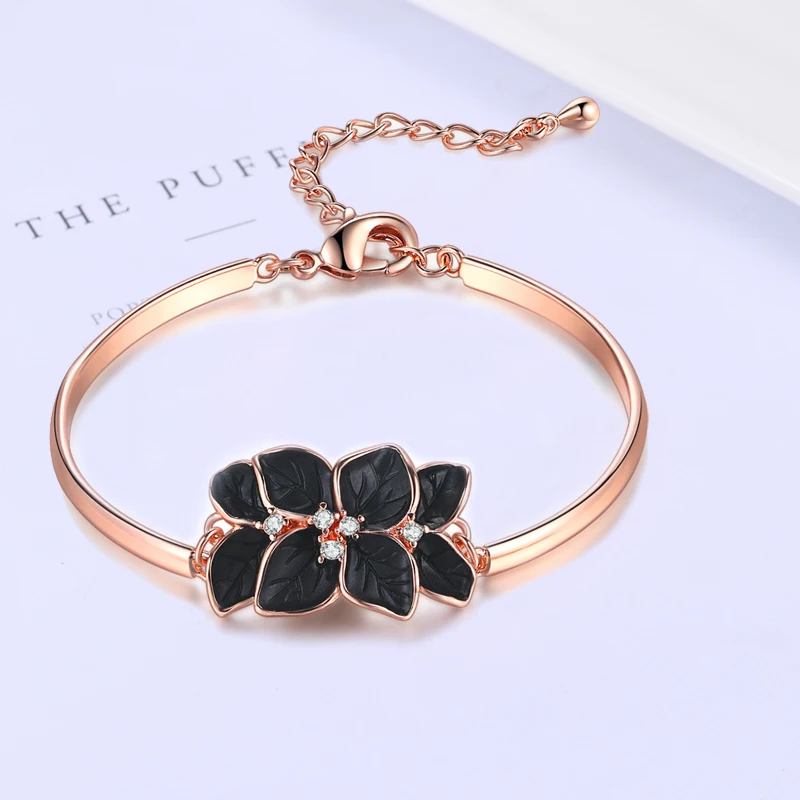 Zhouyang náhrdelník pre ženy vintage štýl čierny olej kvetinový list kubický zirkónia Rosegold Color vianočný darček módne šperky 603