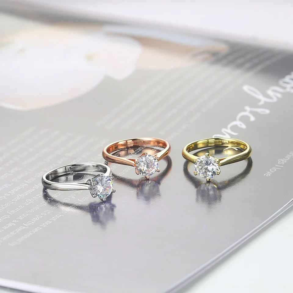 Zhouyang Rings for Women Forever Classic Simple Style Šesť pazúry kubické zirkónia 3 farebný svadobný darček módne šperky KCR033