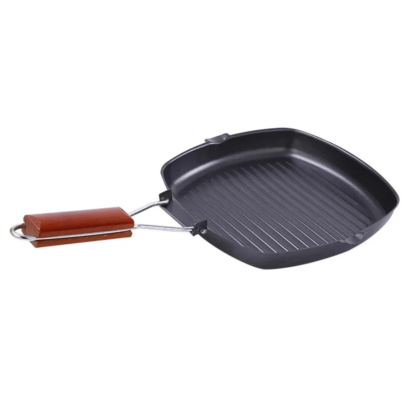 Zhrubnutie 24 cm panvicu Fraing Steak Skladacie sklopovanie nelížkovej panvice s rafinovaným železným hrncom Barbecue pre domáci vonkajší kemping riadok