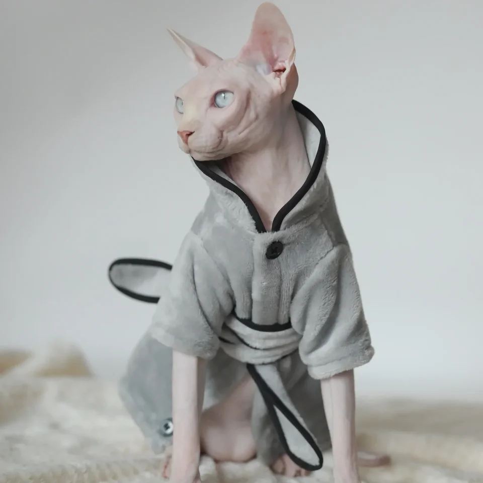 Zhrusnuté jesenné a zimné mäkké pyžamy pre bezsrsté mačky Sphynx mačka, Devon Rex, malé mačky a psy