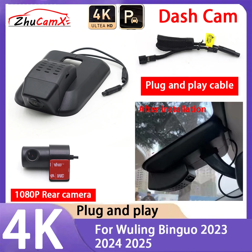 ZHUCAMX 4K 2160P Plug a hrajte nočné videnie UHD Dash Cam pre Wuling Binguo 2023 2024 2025