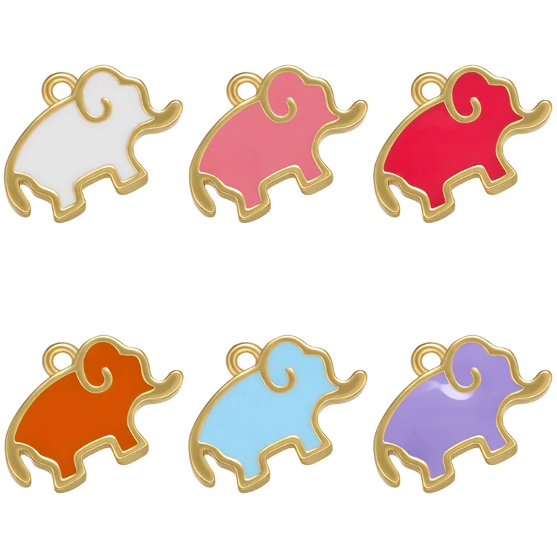 Zhukou Gold Color Enamel Elephant Prívesok Zvieracie kúzla pre ženy ručne vyrábané náušnice náhrdelníkov šperky doplnky Veľkoobchod VD986