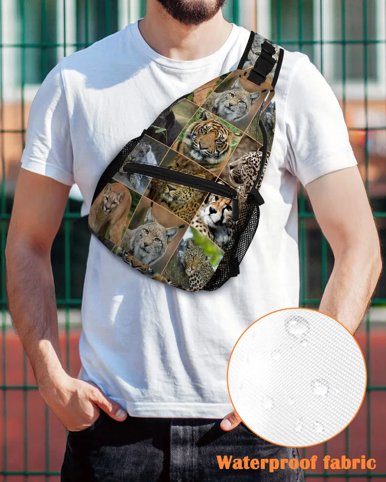 Zielavý tigr leopard levový hrudník pre ženy pre ženy Vodotesné ramenné taška na vonkajšie cestovné športové krížové vrecko
