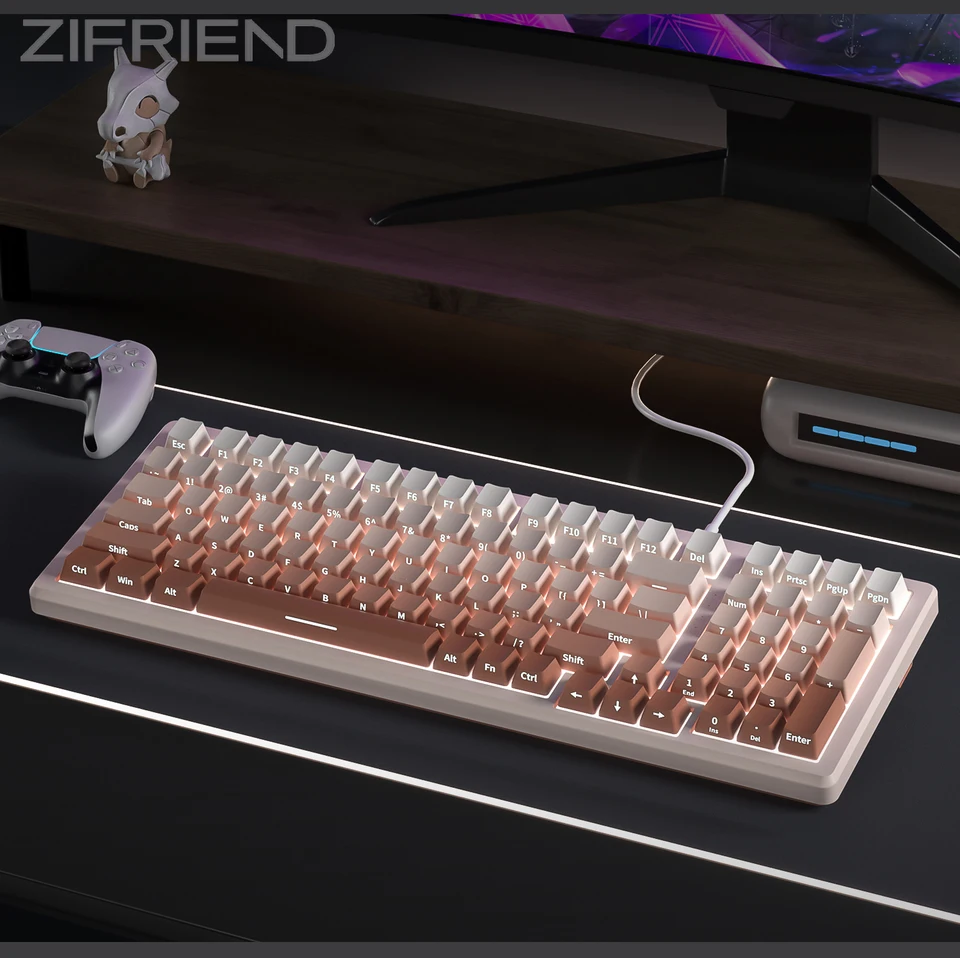 Zifriend K99 káblový gradient Pink Mechanical Keyboard za horúca biele svetlo 99 klávesy PBT Keycaps