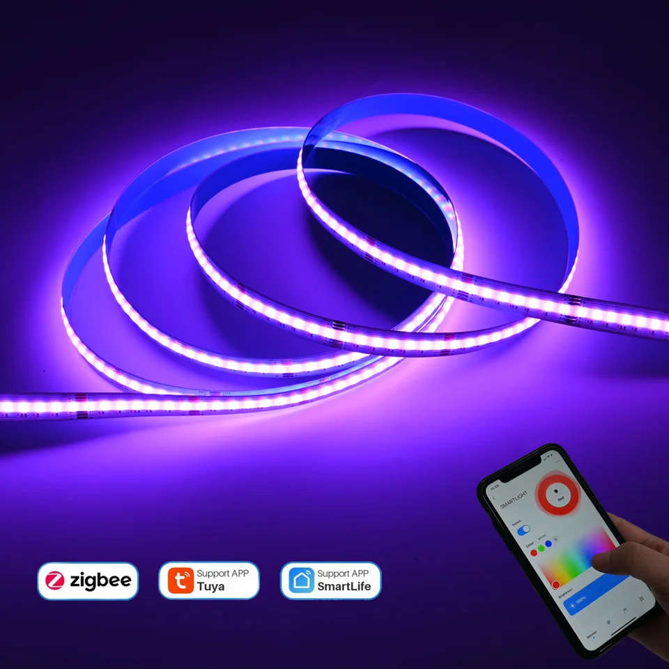 ZIGBEE 3.0 COB RGB+CCT LED pásik 24V 1M 2M 3M 4M 5M RGBCW Flexibilné stmievacie svetlo TUYA SMART LIFE APP pre Alexa Google Assistant