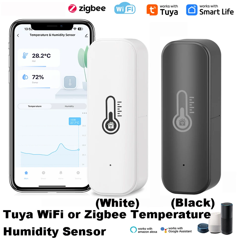 Zigbee alebo WiFi teplota vlhkosti Senzor pripojený k teplomeru TUYA Kompatibilný podpora čiernej alebo bielej farby