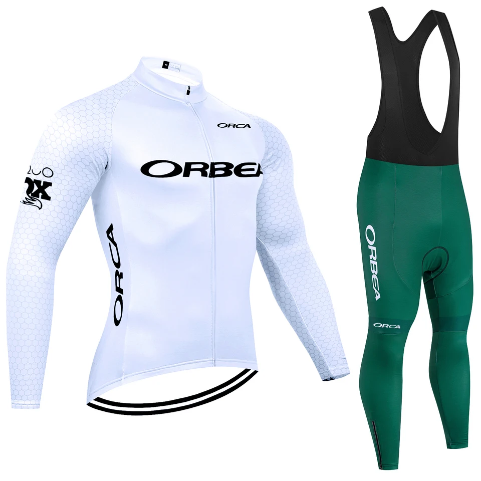 Zima 2025 Biely cyklistický dres Jersey Orbea Orca Bike Bunda Pants Men Thermal Fleece Ropa Ciclismo MTB Road Road Bicycle Clothing