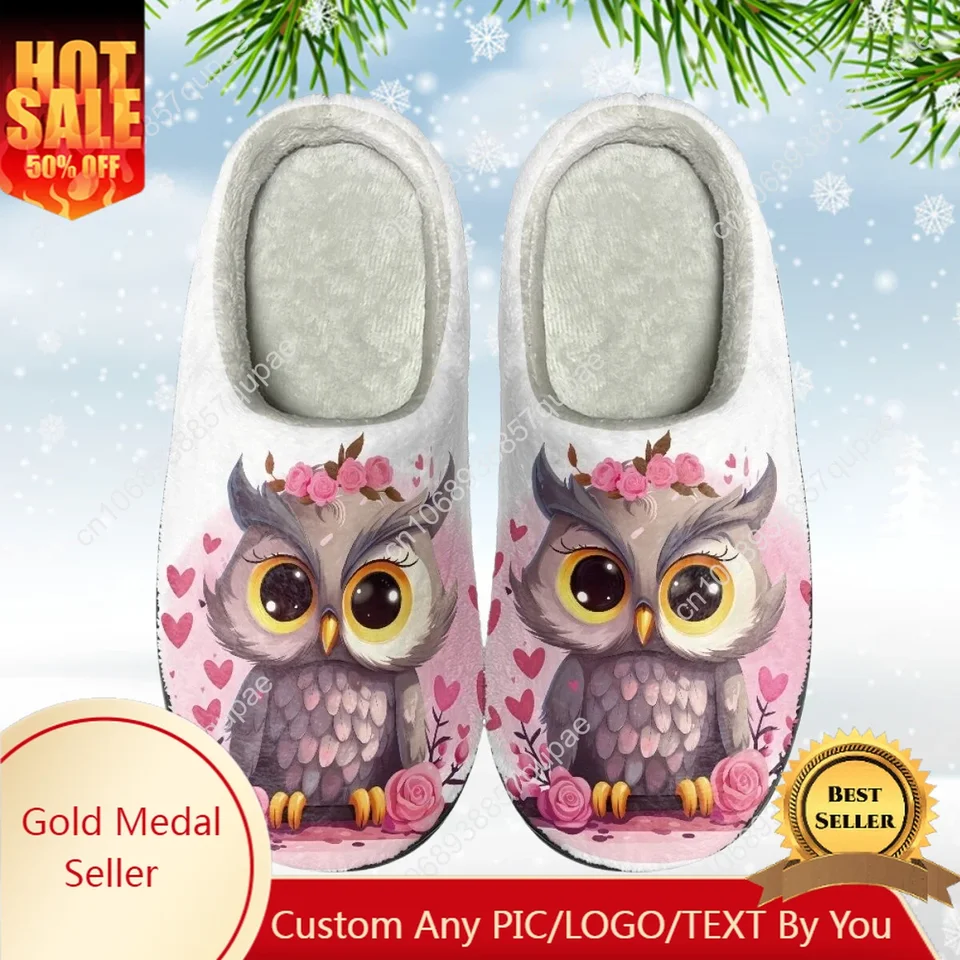 Zima roztomilá ružová sovná domáca bavlnená valičky dámske tepelné kryté papuče prispôsobené DIY Shoe Shoe Spál