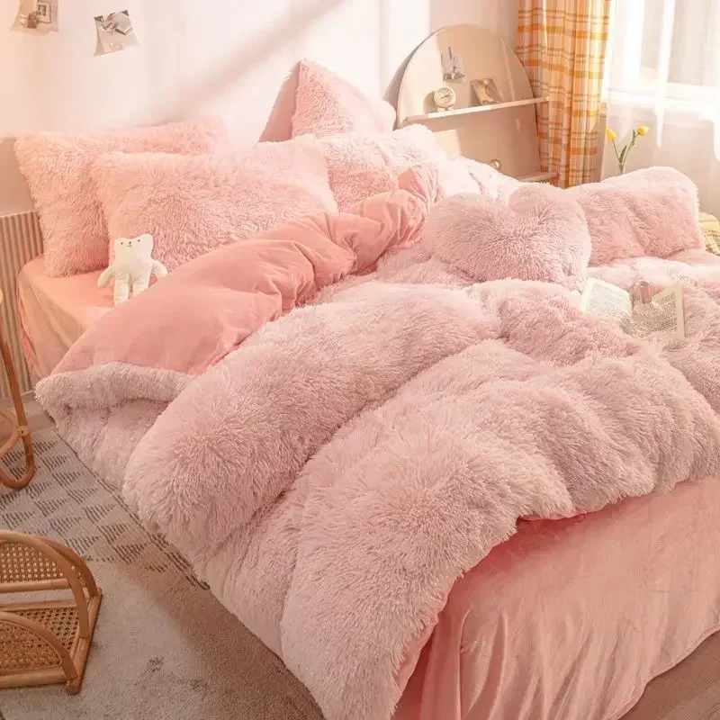 Zima teplá modrá podstielka Set Soft plyšový plyšový kawaii Mink Velvet Queen Cover Cover Set Lisets Set Enter