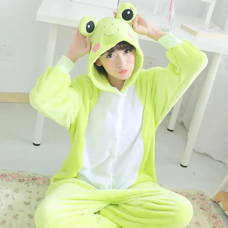 Zima teplý flanel s dlhým rukávom Karikačné pyžamy set cosplay zvierací pyžamy obleky spánok