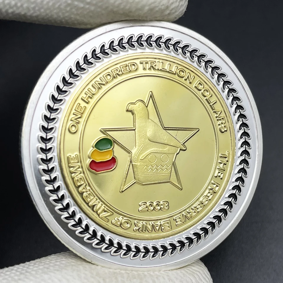 Zimbabwe 2008 Gold Coin sto biliónov dolárov Coin Silver vykladané so zlatým pamätným medailom späť Africké zvieratá Odznak